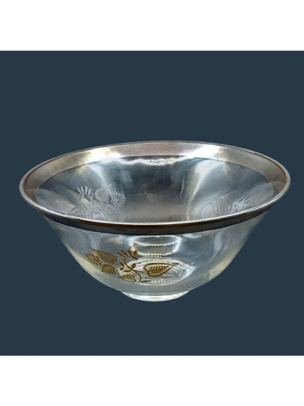 Georges Briard Serving Bowl Clear Glass Silver Damask Mid-Century Modern Vintage
